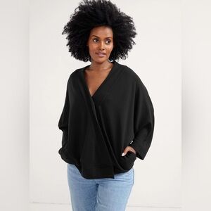 Hatch Black Draped V-Neck Pullover Hoodie